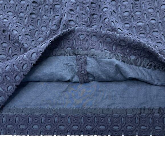 J Crew Factory Mini Skirt Womens 8 Navy Blue Eyelet Cotton Lined Straight 45712 - Picture 3 of 8